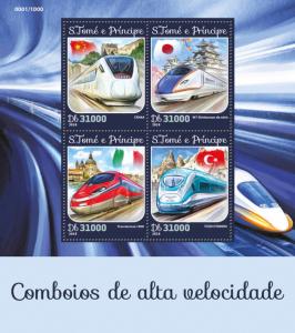 Sao Tome & Principe 2016 MNH High-Speed Trains Shinkansen CRH6A 4v M/S Stamps 