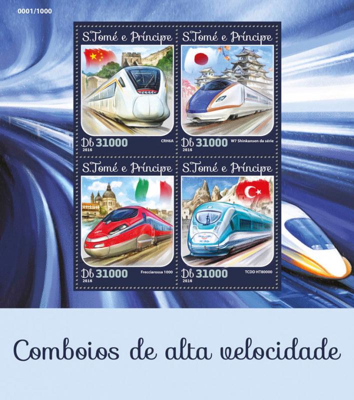 Sao Tome & Principe 2016 MNH High-Speed Trains Tower Bridge 1v S/S Rail Stamps