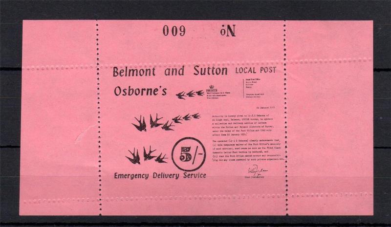 1971 POSTAL STRIKE: BELMONT & SUTTON SHEETLET UNMOUNTED MINT