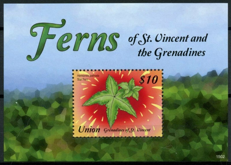 Union Island Grenadines St Vincent 2015 MNH Ferns 1v S/S Plants Star Fern Nature 