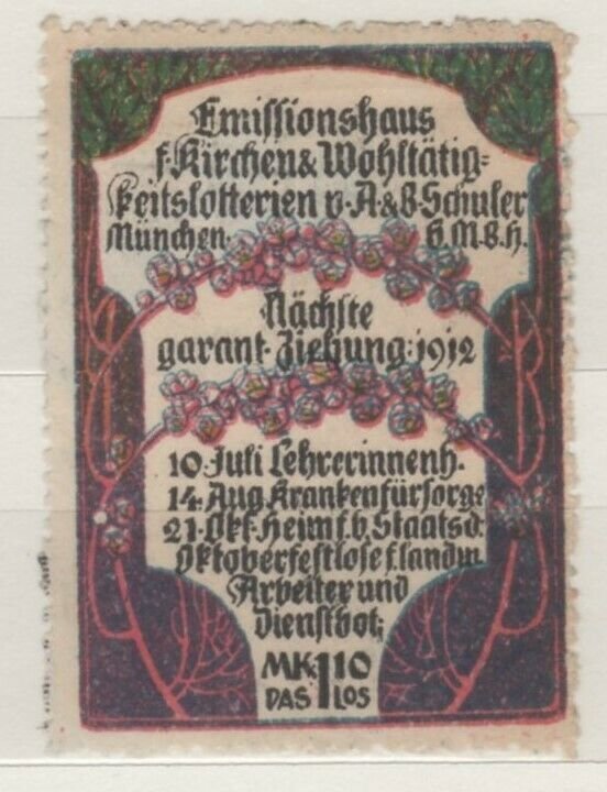 Germany - 1912 Church Lottery Charity Stamp, Munich - NG 