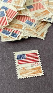 ~~Vintage Treasures ~~ Postage Stamps For Crafting: US Flag 18c; 50 Pieces