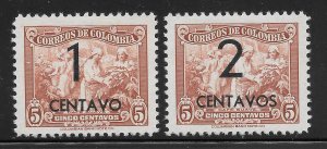 Colombia Scott 506-07 Unused LHOG - 1944 Surcharged Issues