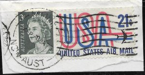 US C81. used. Post Marks. USA & Jet. & Australia Stamp with Queen. Nice.