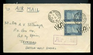 25 cent 1/2 ounce air mail rate to TRINIDAD. BWI cover Canada