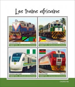 C A R - 2025 - African Trains - Perf 4v Sheet - Mint Never Hinged