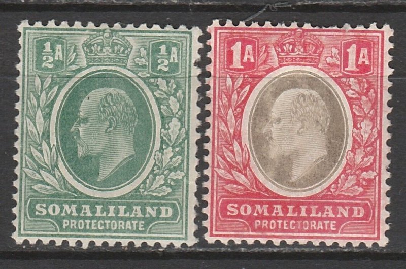 BRITISH SOMALILAND 1905 KEVII 1/2A AND 1A WMK MULTI CROWN CA