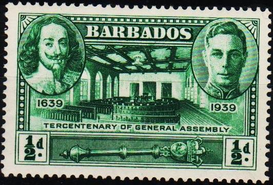 Barbados. 1939 1/2d S.G.257 Mounted Mint