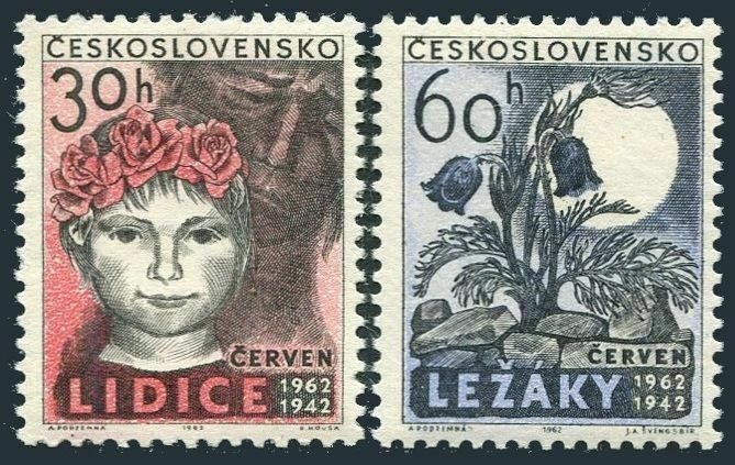 Czechoslovakia 1118-1119,MNH.Michel 1346-1347. Lidice,Lezaky destruction,20.1962