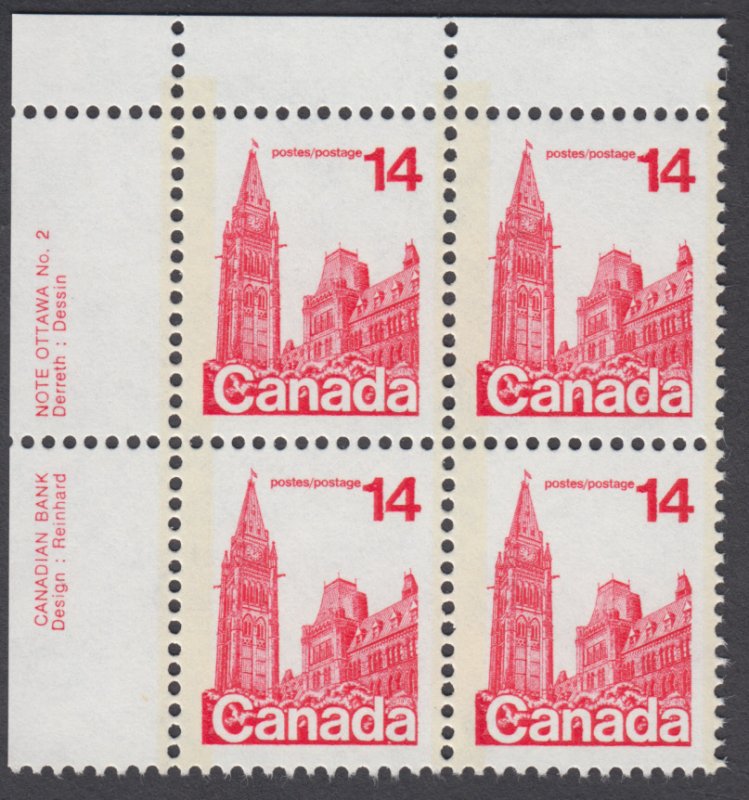 Canada - #715 Parliament Buildings Plate Block #2 - MNH