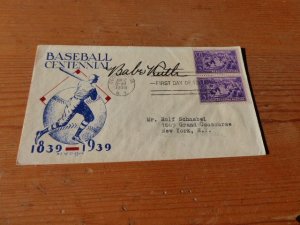 1939 Baseball USA FDC Cover with Babe Ruth preprint autograph