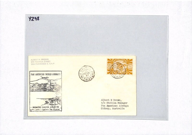 NEW CALEDONIA Air Mail 1947 Cover FIRST FLIGHT PAN-AM AUSTRALIA Sydney YZ98