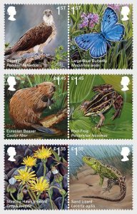 Great Britain 2018 Rare flora and fauna set of 6 stamps in 3 strips MNH