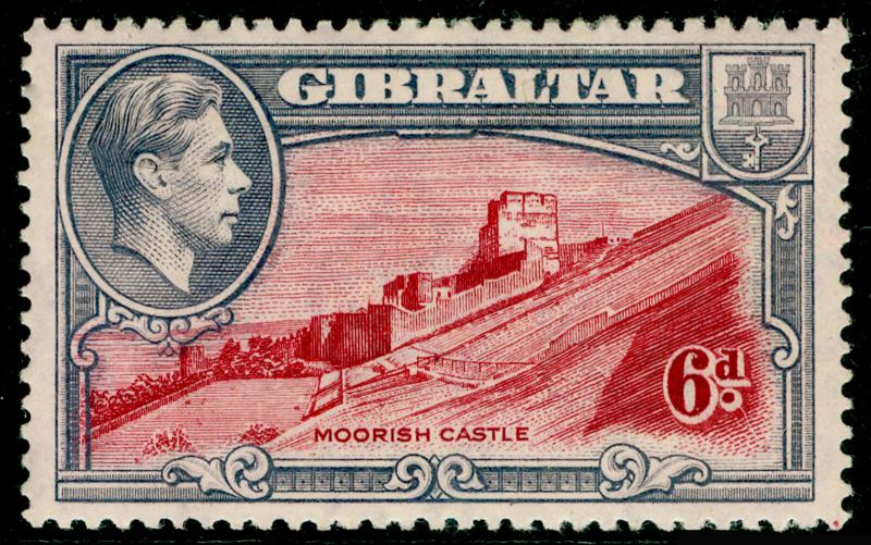 GIBRALTAR SG126a, 6d carm & grey-violet PERF 14, LH MINT. Cat £120.