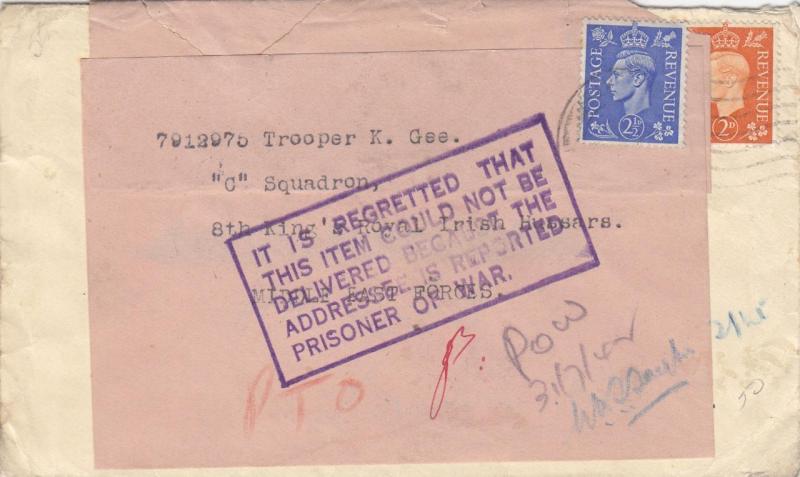 England to British M.E.F., RTS, POW, See Remark (M685)