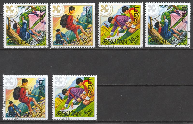 Bhutan Sc# 134-139 Used 1971 10ch-6nu Emblem & Boy Scouts