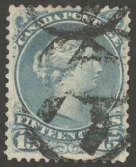 Canada Sc# 30e Used 1873 15c deep blue Large Queen