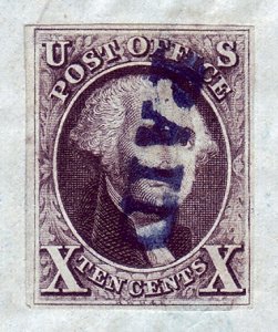 #2 Used, 10c. Washington,  On Piece, Paid Cancellation, FREE INSURED SHIPPING