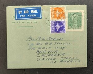 1960 Bareilly India Airmail Cover to Angwin California USA H and G G28 SG 381a