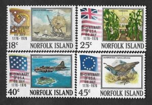 SE)1976 NORFOLK ISLAND, BICENTENNIAL OF UNITED STATES INDEPENDENCE, 4 MNH STAMPS