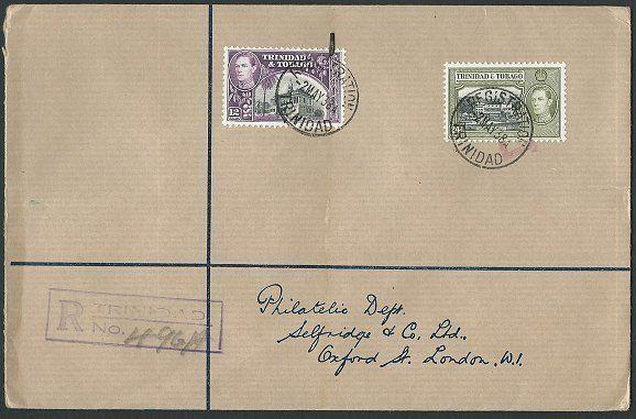 TRINIDAD 1938 GVI 12c & 24c on registered FDC..............................42550