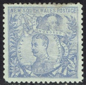 NEW SOUTH WALES 1890 CARRINGTON 20/- WMK 20/- NSW IN CIRCLE PERF 11