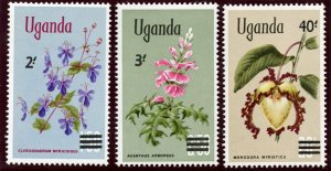 Uganda 1975 QEII Surcharges set complete superb MNH. SG 146-148. Sc 130-132.