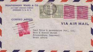 1945, Chicago to South Africa, 8c X2 & 25c X2 Prexie, Airmail (15623)