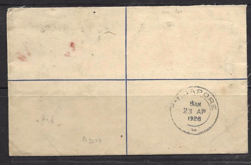 SARAWAK (0110B) 12C RLE UPRATED 4CX2+1C VIA SINGAPORE 1926  VFU