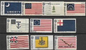 1968 United States Historic Flags  SC# 1345-1354  Used