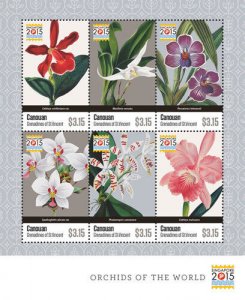 CANOUAN 2015 - SINGAPORE STAMP EXPO: ORCHIDS SHEET OF 6 STAMPS MNH