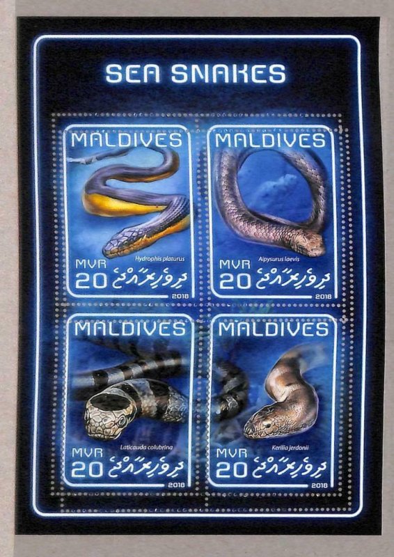 A4122 - MALDIVES - ERROR MISPERF. Miniature sheet: 2018, Water snakes