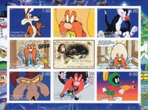 Tajikistan 2000 MERRY CHRISTMAS ANIMATIONS & CARTOONS Sheetlet IMPERFORATED MNH