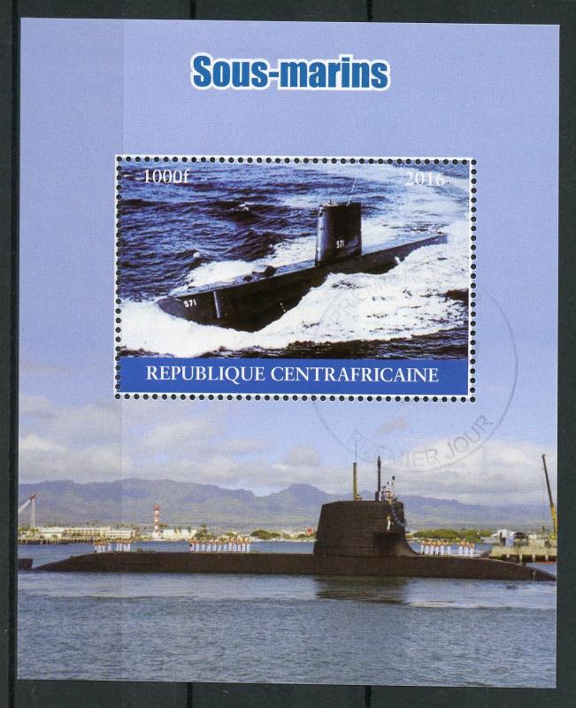 Central African Rep 2016 CTO Submarines 1v M/S Sous-marins Ships Boats Stamps