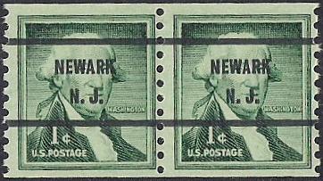 1054 1 cent 1960 Washington, Coil Pair Precancel OG NH VF