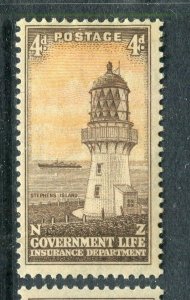 NEW ZEALAND; 1947-65 early Life Insurance Lighthouse issue Mint hinged 4d.