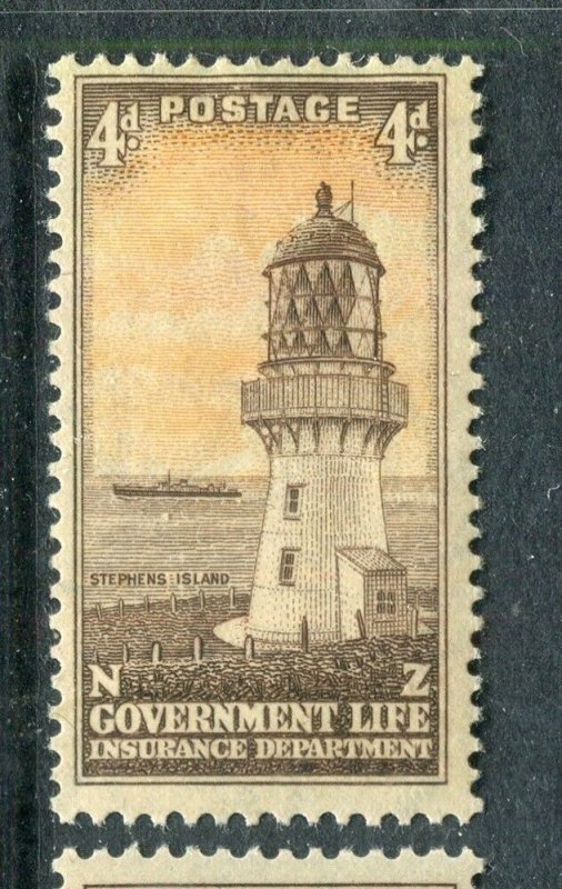 NEW ZEALAND; 1947-65 early Life Insurance Lighthouse issue Mint hinged 4d.