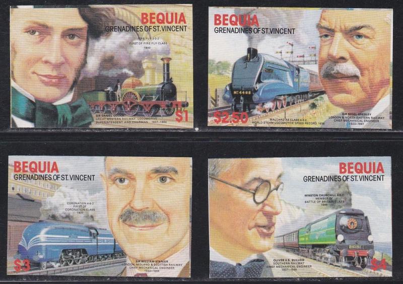 Bequia # 237-240, Railroad Engineers & Locomotives, Imp NH