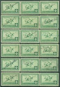 EDW1949SELL : USA 1937 Scott #RW4 Used. 18 stamps. Small faults. Retail $360.00.