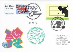 Austria UK GB special flight cover 2012 London Olympic Paralympic Games