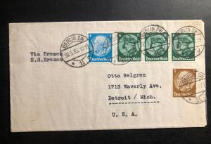 1933 Berlin Germany cover to Detroit MI USA Via SS Bremen Ship mail