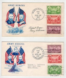 PSAN ARMY HEROES 1937 SET OF 2 DIFF CACHETS With 1c 2c 3c Values COMBO FDCs