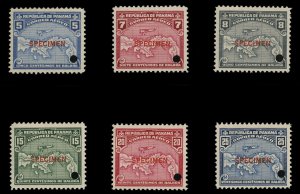 Panama #C6A-9, 1930-41 Airpost, set of six, overprinted Specimen, with securi...