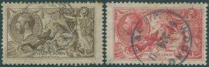 Great Britain 1915 SG415-416 2/6d brown and 5/- rose-red KGV sea-horses FU