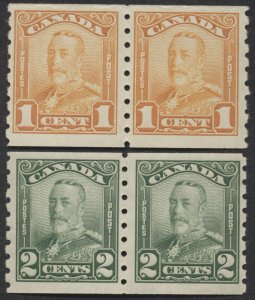 Canada #160-161  George V Scroll Issue Coil Pairs F-VF Mint OG LH