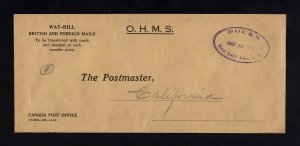 CANADA: 1941 OHMS Envelope USED New Brunswick to USA, WAY-BILL
