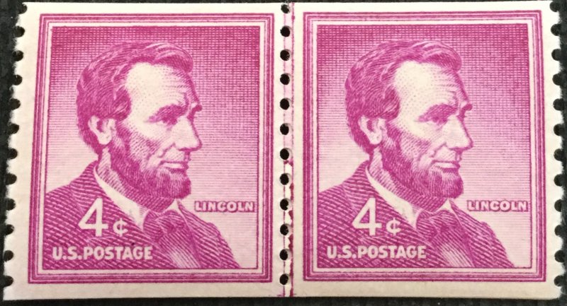 US #1058 MNH Coil Line Pair Lg Holes SCV $2.50 L15
