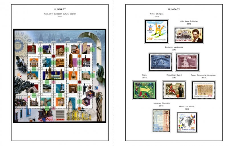 COLOR PRINTED HUNGARY 2000-2010 STAMP ALBUM PAGES (101 illustrated pages)