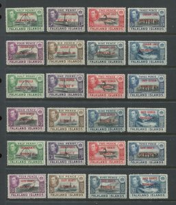 Falklands 1944 the 4 different overprinted Islands sets mint o.g. hinged