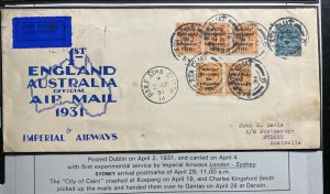 1931 Dublin Ireland First Experimental Flight Cover To Sydney Australia